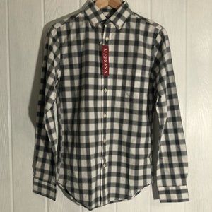 Merona Gray White Buffalo Check Button Up Down Shirt XS Long Sleeve